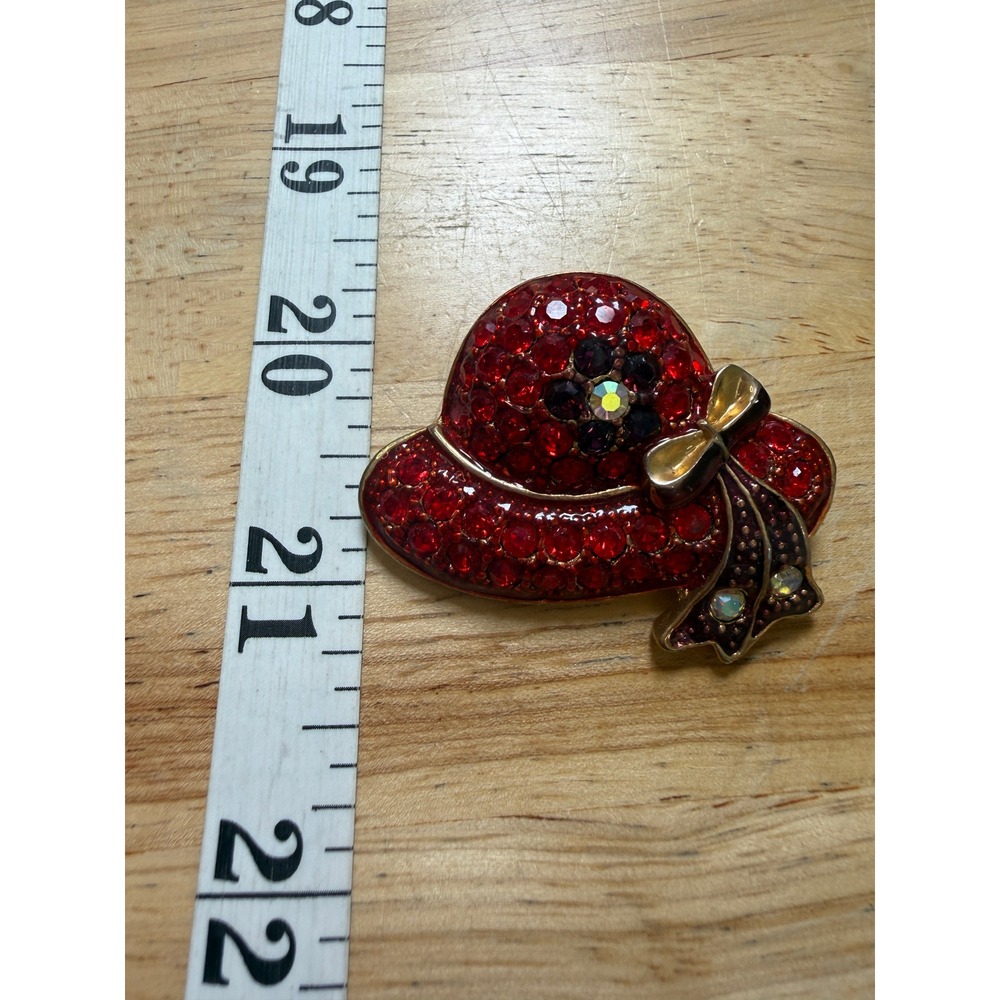 Vintage Style Red Hat Society Rhinestone‎ Bow Brooch Pin Pendant - Picture 2 of 3